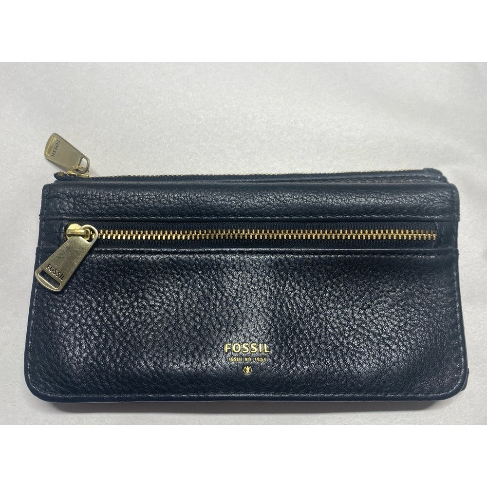 Fossil Preston Flip Clutch Wallet Womens One Size Black Leather Zip Organizer